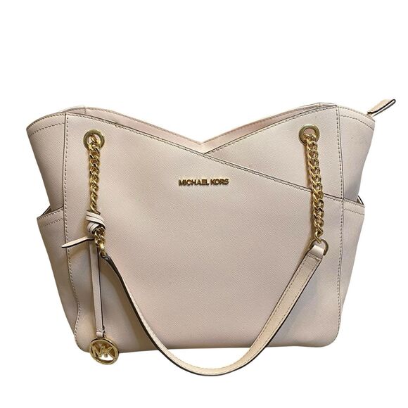 Michael Kors Jet Set Shoulder Tote Bag Powder Blush Pink Leather Large Chain - Picture 4 of 16